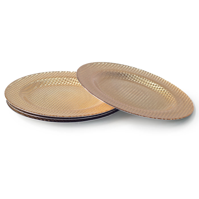 4-Pack 33cm Metallic Gold Glass Round Placemats, Christmas Dinnerware Set for 4