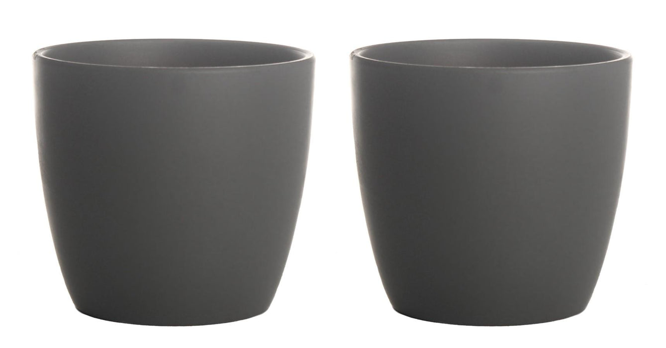 Rammento Stoneware Plant Pot Set of Two, Dark Grey 13.5cm Round Stone Flower Pot