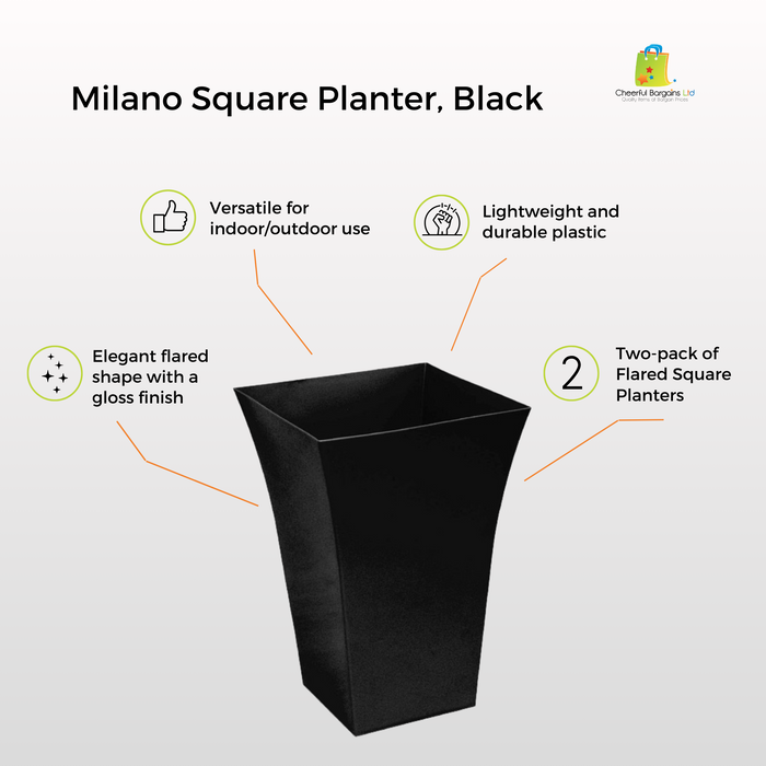 37cm Tall Black Plastic Flower Pot for Garden & Patio - Gloss Finish (27L) Pot