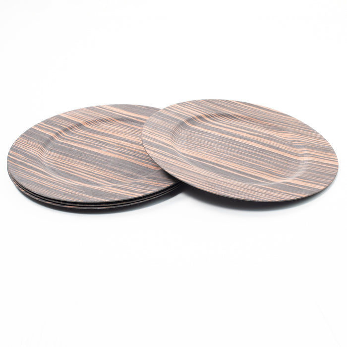 4-Pack 33cm Wood-Effect Black & Amber Plastic Charger Plates, Large Placemat Set