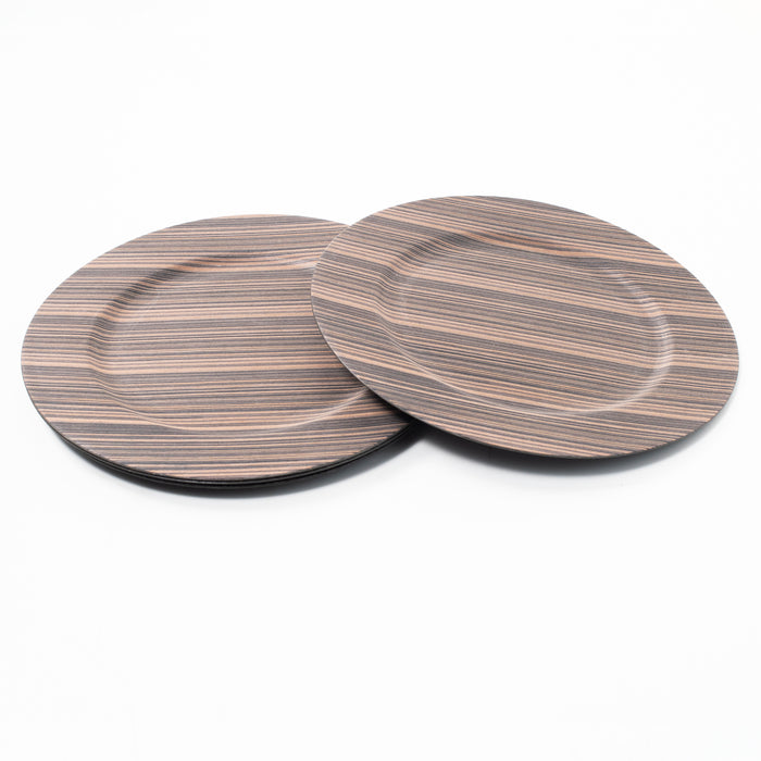 4-Pack 33cm Wood-Effect Brown & Beige Plastic Charger Plates, Large Placemat Set