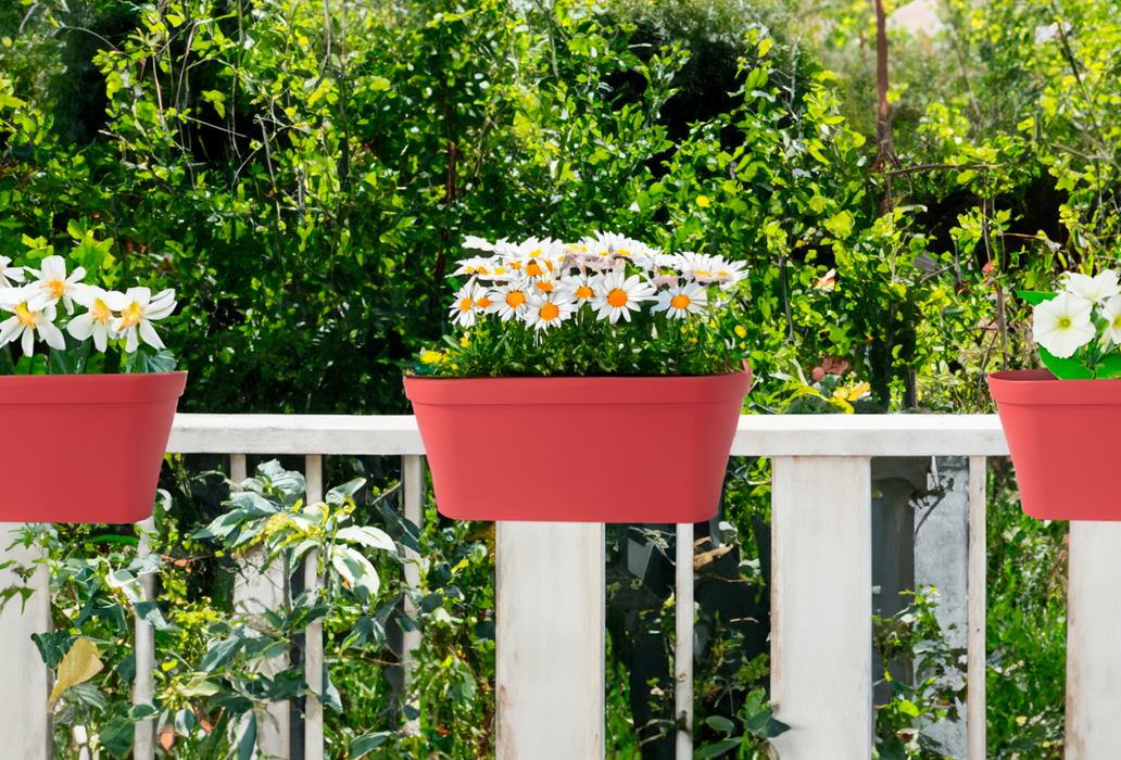 Large 58cm Fence Planter, Bright Red/Bright Pink | 17.3L Plastic Trough