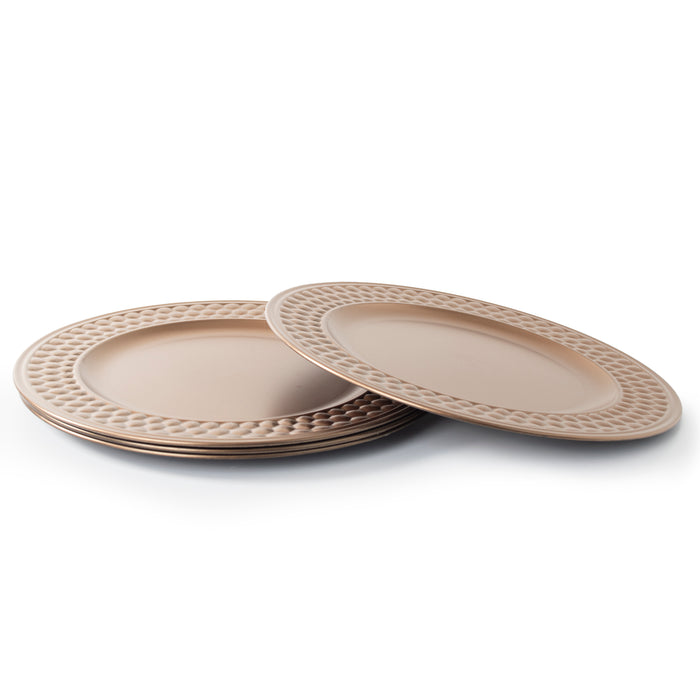 4-Pack 33cm Bronze Plastic Round Charger Plates, Honeycomb Rim Festive Placemats
