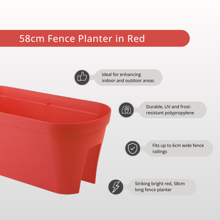 Large 58cm Fence Planter, Bright Red/Bright Pink | 17.3L Plastic Trough