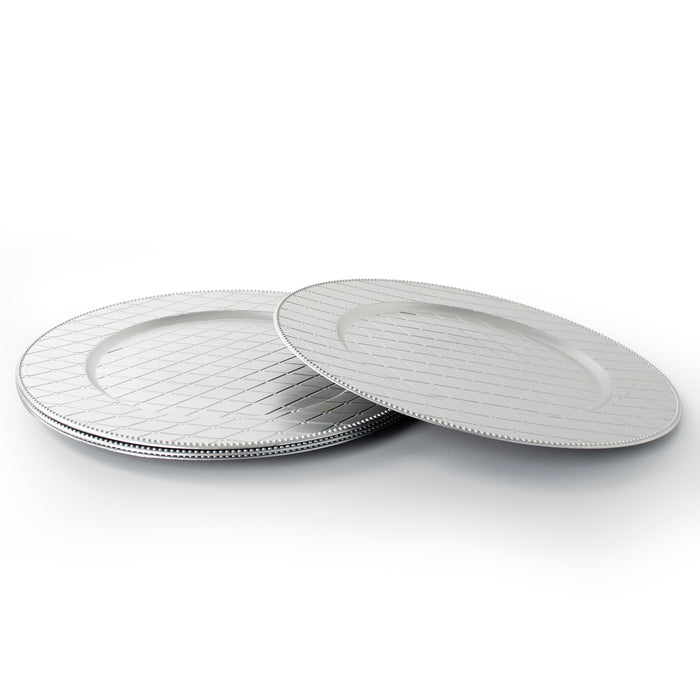 4-Pack 33cm Silver Beaded Round Large Plastic Xmas Charger Plates