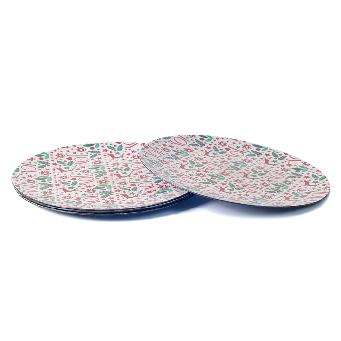 4-Pack 33cm Round Plastic Christmas Placemats Festive Tableware Charger Plates