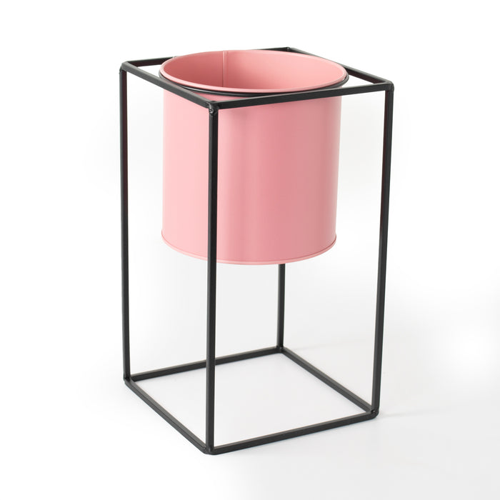 Rammento 30cm Tall Raised Indoor Metal Plant Pot On Stand Pink 15cm ⌀ Flower Pot