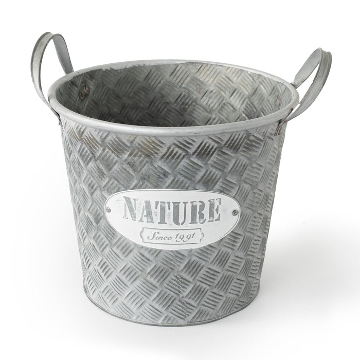 Koop 25cm Zinc Planter Bucket, Silver | 10L Retro Metal Planter with Handles