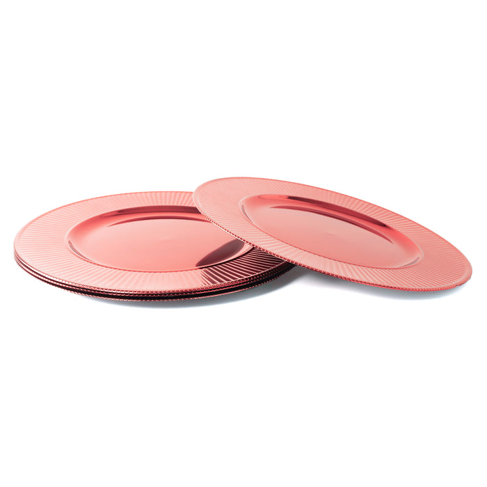Rammento Set of 4 33 cm Rippled Edge Pink Round Charger Plates for Festive Dining