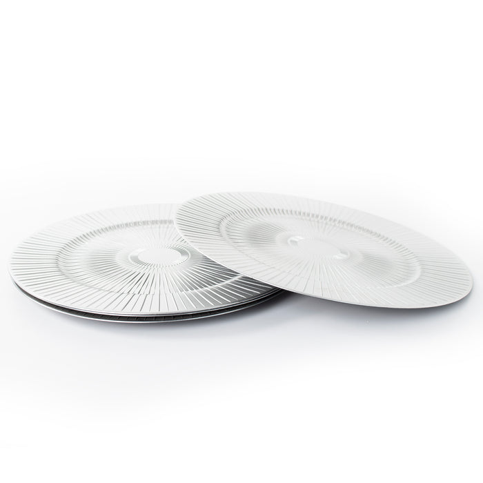 4-Pack 33cm Round, Durable Plastic Silver Charger Plates, Christmas Tableware