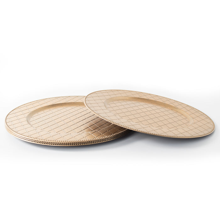 4-Pack 33cm Matte Gold Beaded Round Large Plastic Xmas Charger Plates