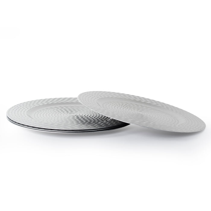 4-Pack 33cm Textured Silver Plastic Reusable Charger Plates, Decorative Placemat Set