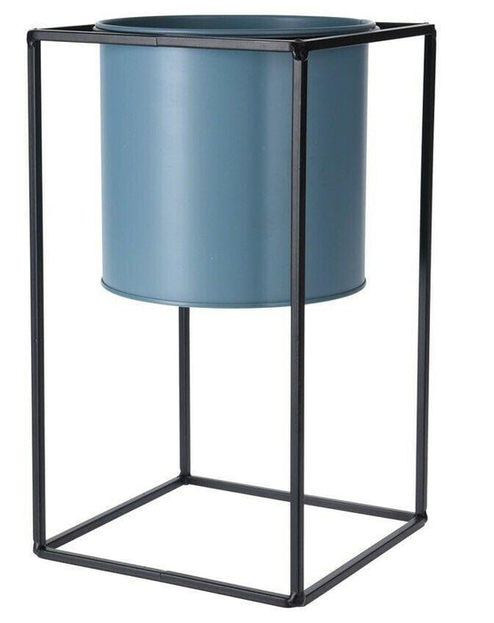 Rammento 30cm Tall Raised Indoor Metal Plant Pot On Stand Blue 15cm ⌀ Flower Pot