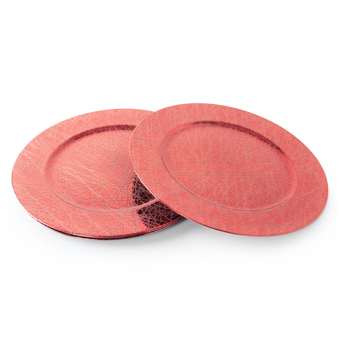 Set of 4 33 cm Red Geometric Design Round Charger Plates for Festive Dining