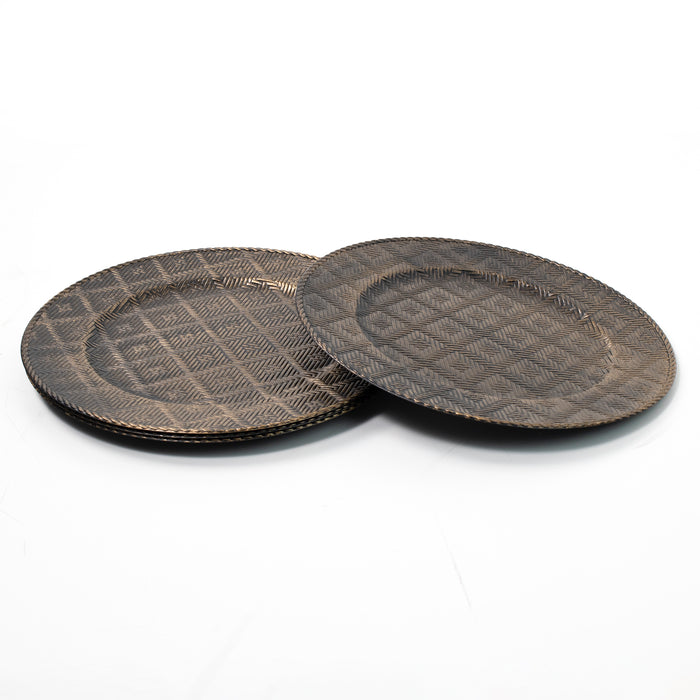 4-Pack 33cm Round Plastic Copper Plaid Charger Plates Large Xmas Underplates