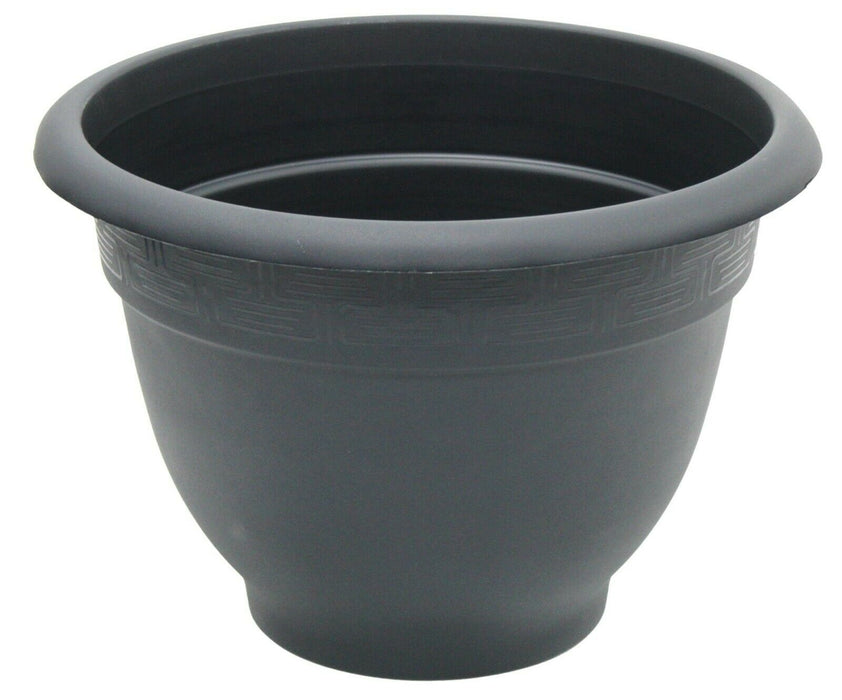 44cm Large Slate Grey Plastic Bellpot Planter, 28L Rippled Gardening Plant Pot