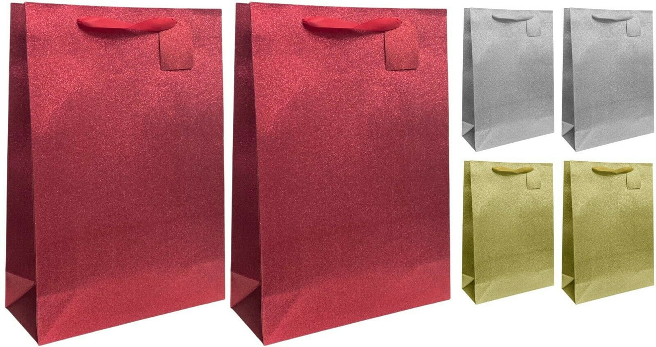 Geri Set of 6 Large 42cm Christmas Paper Gift Bags with Handles & Glitter Finish
