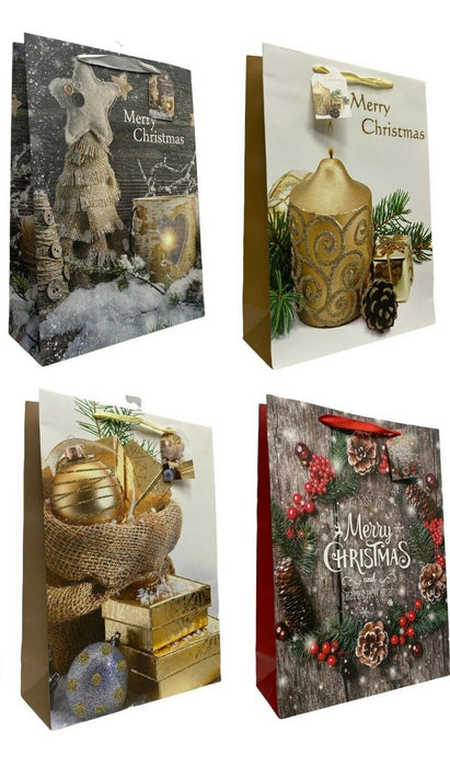 Large Christmas Gift Bags Set of 8 Present Bags Festive Xmas Design With Handles