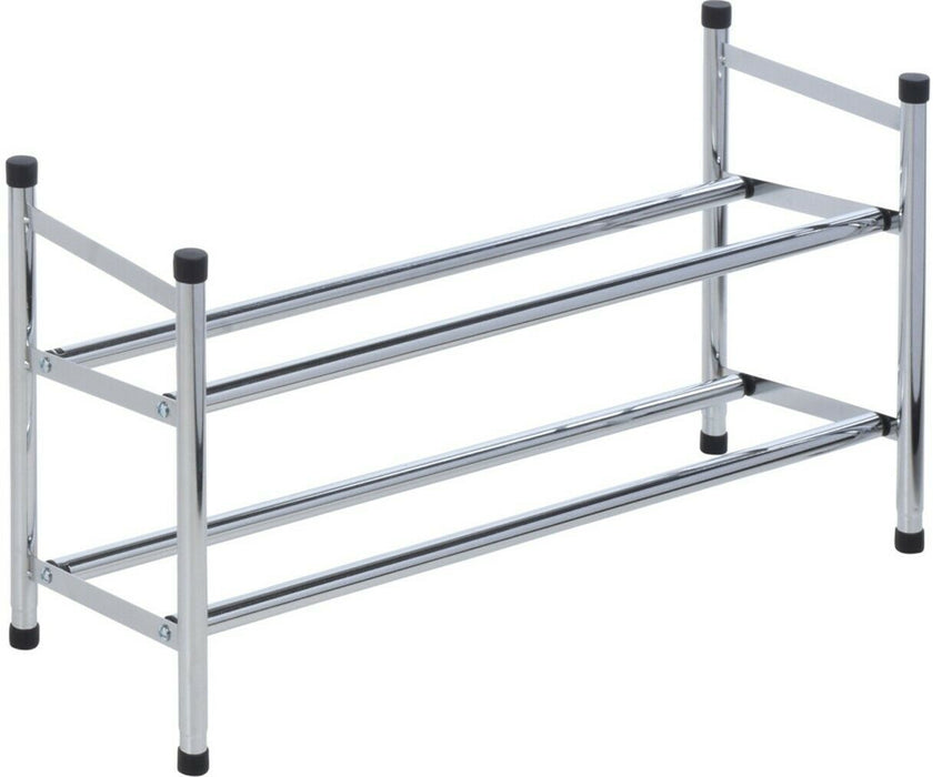 2 Tier Shoe Rack Organiser - Metal Footwear Storage Unit Space Saver 8-10 Pairs