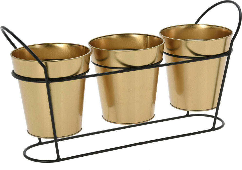 Set Of 3 Indoor Planters Stand Gold Plant Pots Set Of 3 Black Stand Home Plants