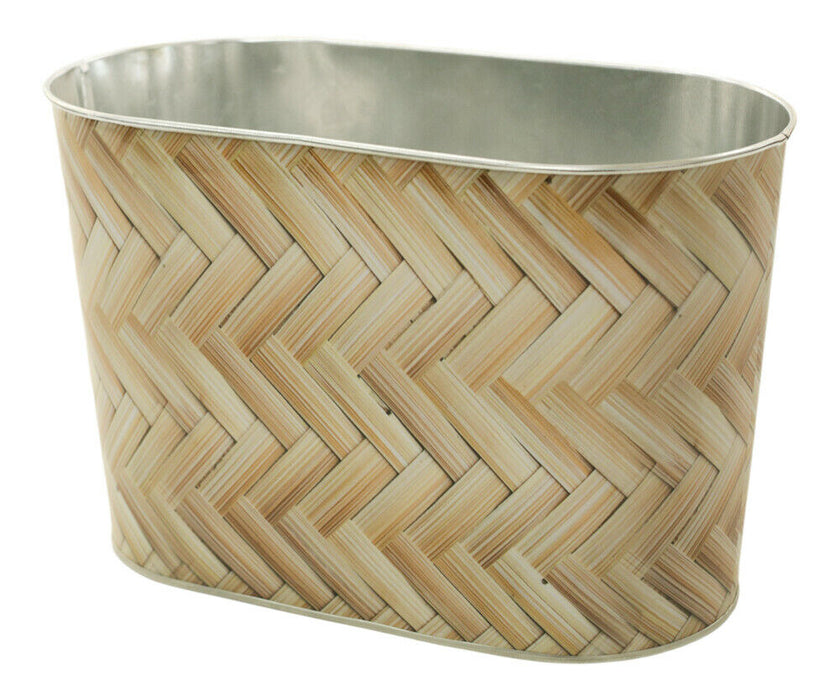 24cm Long Oval Galvanised Metal Trough Planter, 4L Wicker Effect Flower Pot