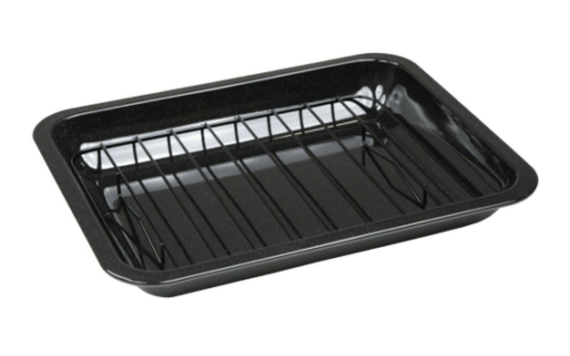Oven Roaster And Rack - 39cm Wham Black Enamel Coated Tray Removable Chrome Rack