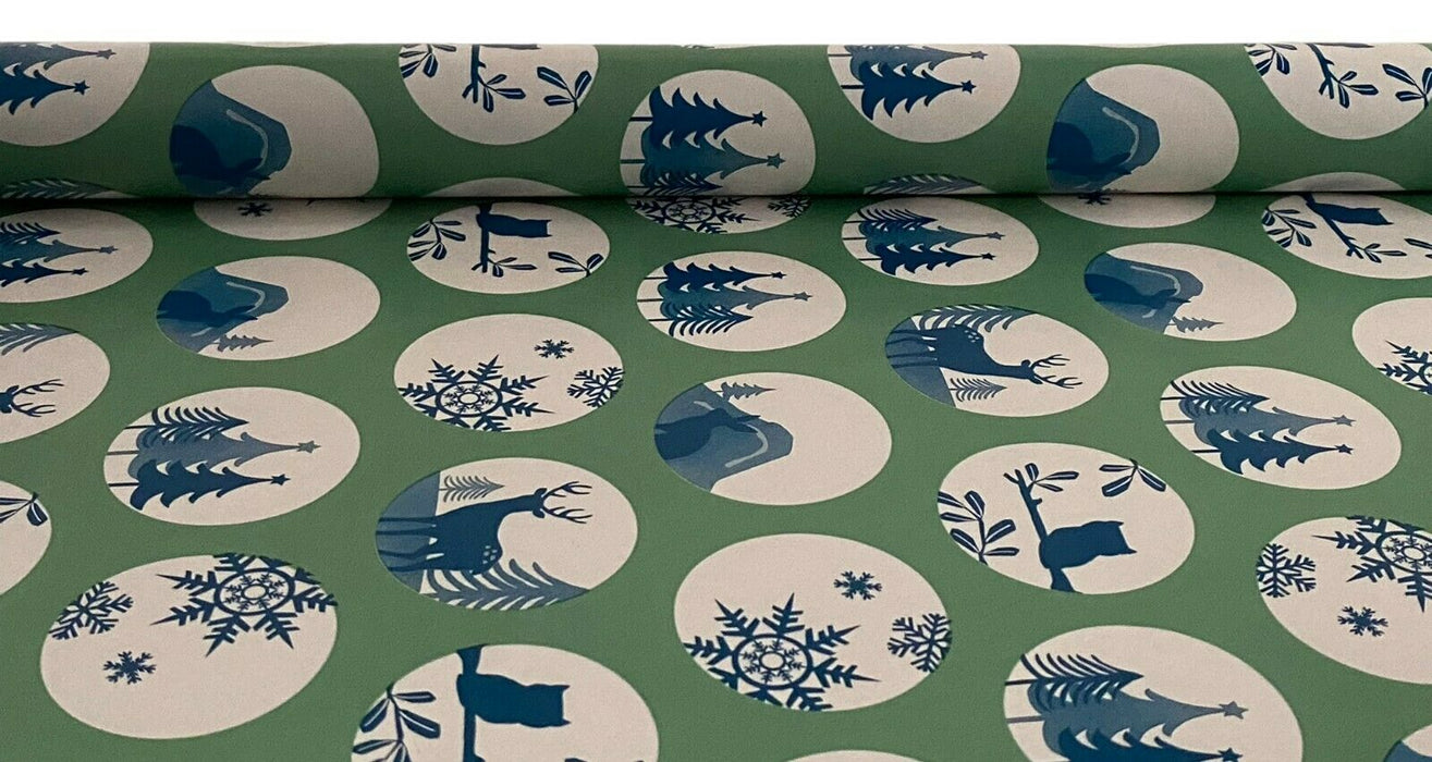 Set of 6 Christmas Wrapping Paper Rolls Green White Owl Design Gift Wrapping 12m