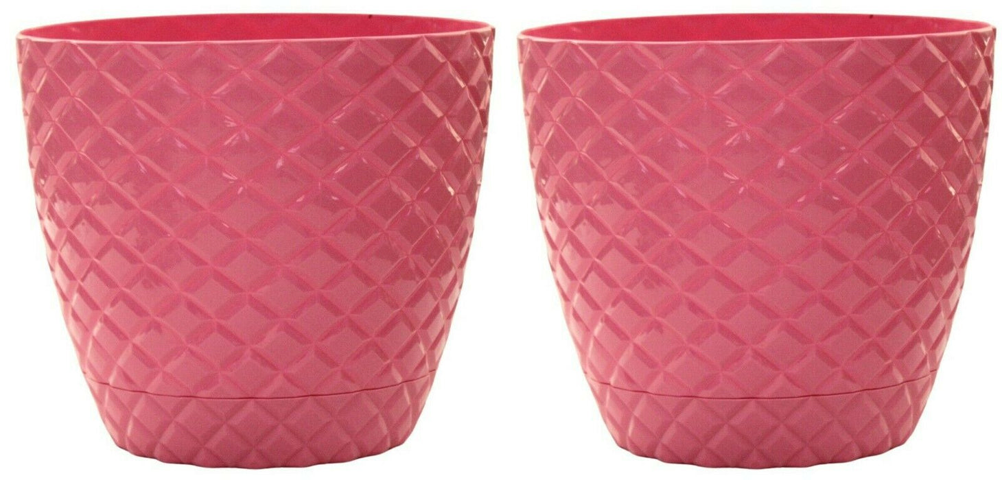 Set of 2 Large Pink Diamond Cut Modern Plant Pot Indoor / Outdoor 5.6L Planter