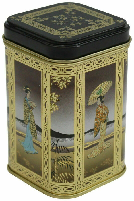 Japanese Themed Tin Storage Box Vintage Metal Tea Caddy Retro Collectables Box