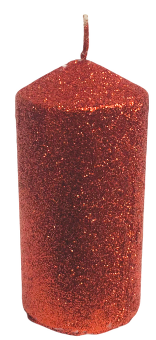 Set Of 6 Pillar Candles 37 Hour Red Glittery Cylinder Wax Xmas Pilar Candles