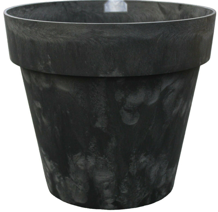 Rammento 40cm ⌀ Large Plastic Barrel Planter, Charcoal Grey Marble Effect 29L
