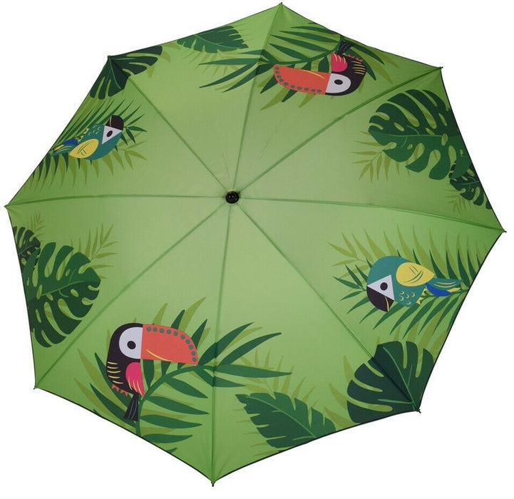 Bright Coloured Parasol Garden Beach Shade Blue & Green Flamingo & Toucan Design