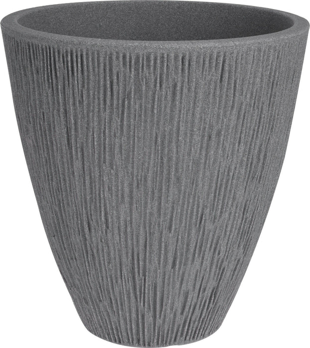Rammento 42cm Tall Plastic Plant Pot Ribbed Grey Stone-Effect Home/Patio Planter