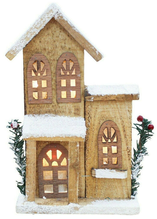 Koop 27cm Rustic Wooden House Christmas Decor with LED Lights Festive Ornament