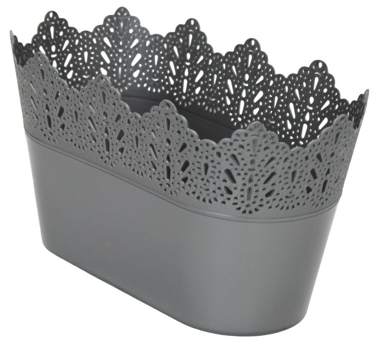 Sundries 27cm Long Plastic Trough Planter, Silver/Grey 5L Flower Pot Plant Box