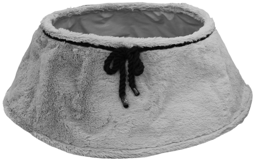 Rammento Large 60cm Light-Grey Christmas Tree Skirt Faux-Fur Effect Foldable