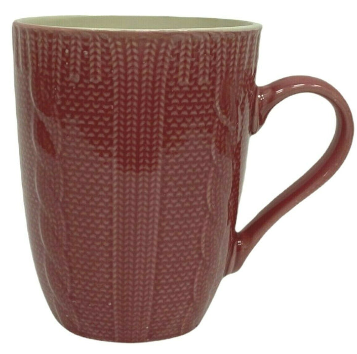 Set Of 4 Large Mugs Pink Ceramic Patterned Cable Knit Coffee Mugs Tea Cups 400ml