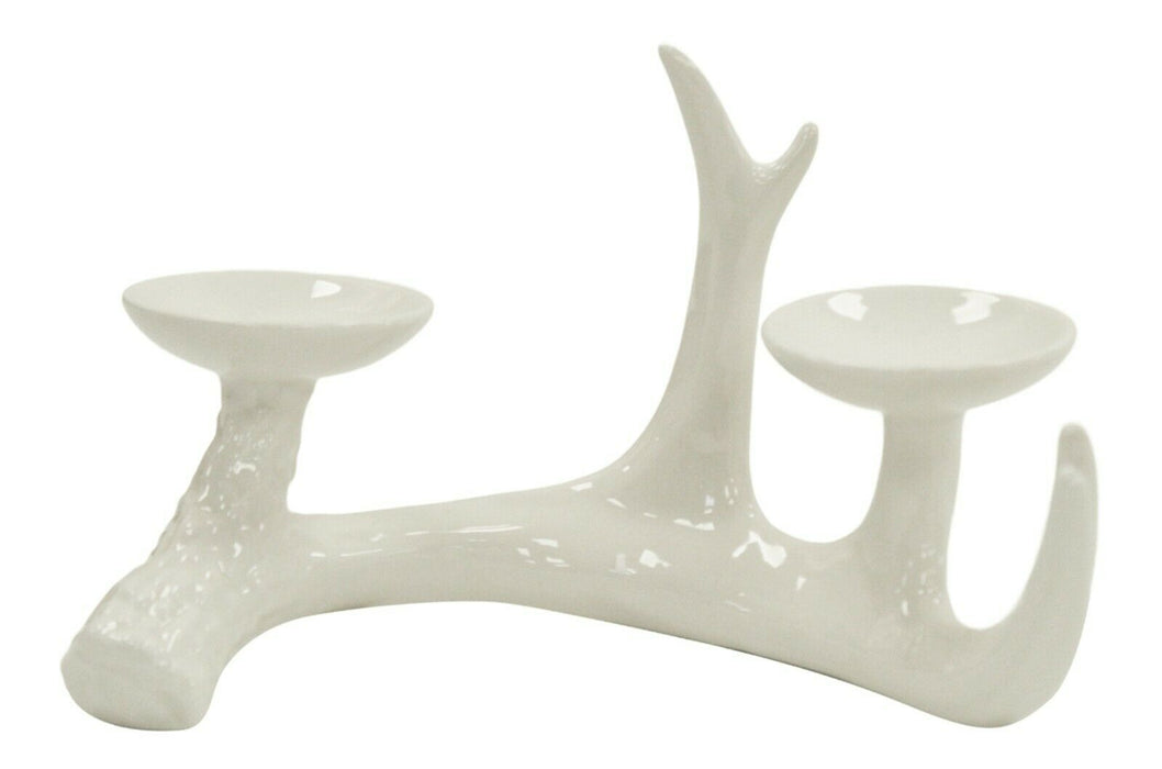 Antler Tealight Holder - White Porcelain Elegant Tea Light Ornament Table Décor