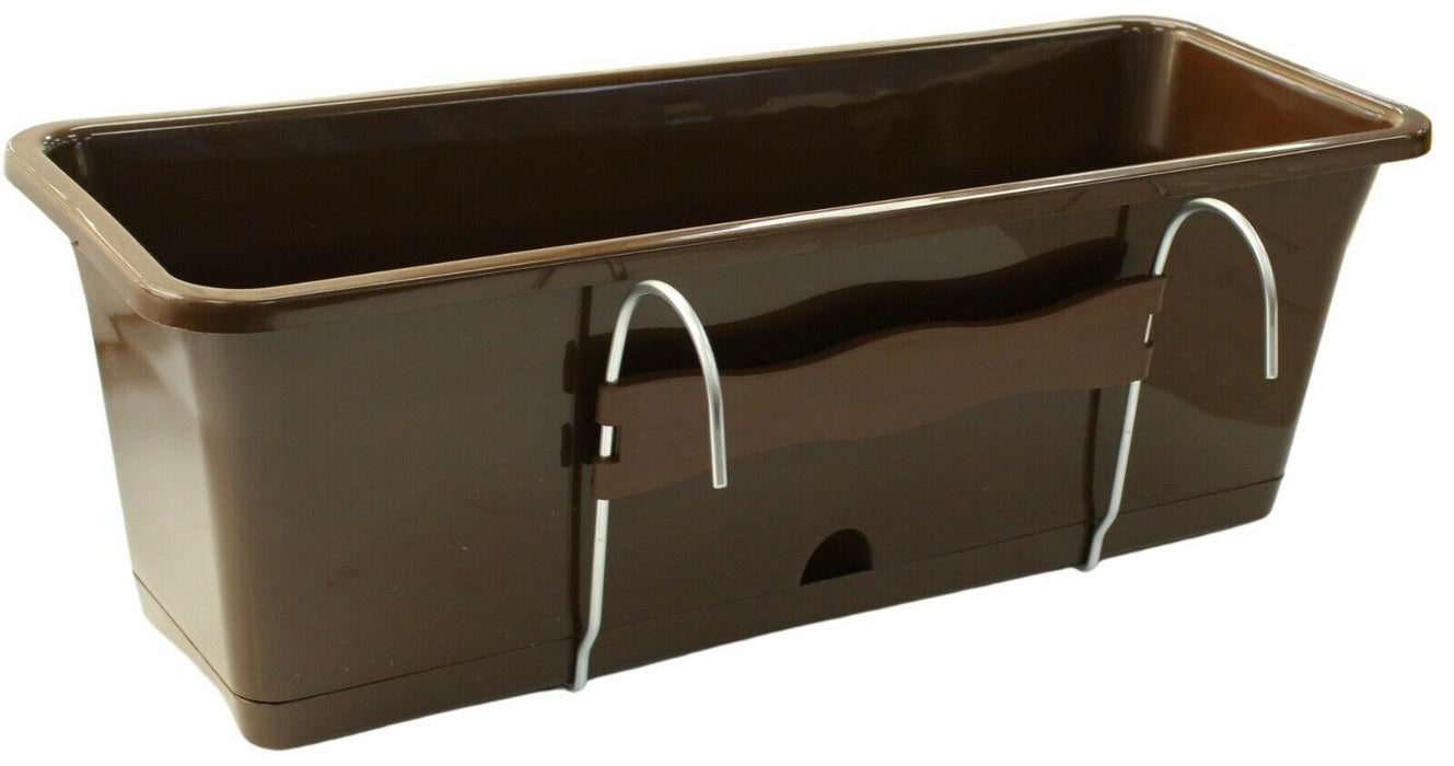 Large 50cm Brown Self-Watering Hanging Plastic Planter Trough with Saucer