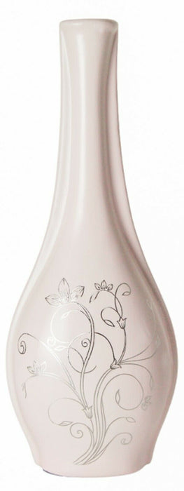 Pink Ceramic Flower Vase 35cm Floral Design Ornament Tall Bottle Neck Decorative