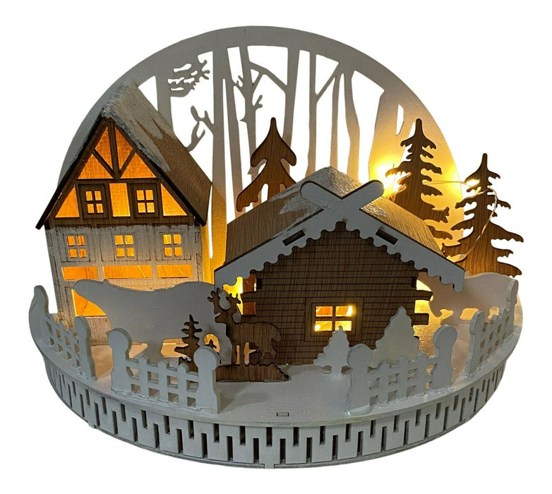 LED Lightup Christmas Wooden House Ornament Festive Winter Detailed Xmas Scene