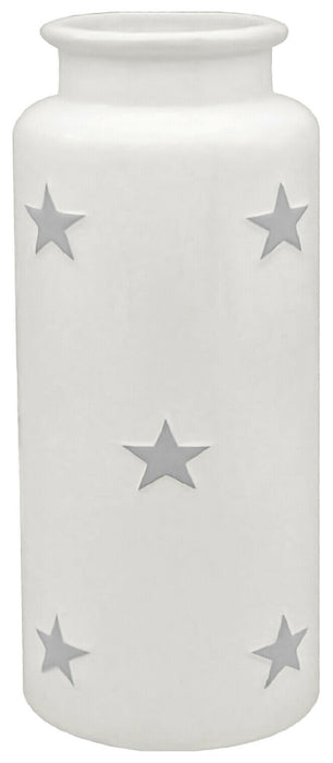 22cm Tall White Flower Vase With Grey Stars Decorative Ceramic Cylinder Vase