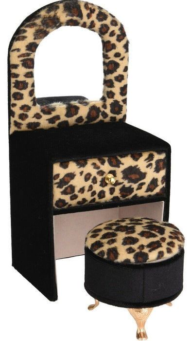 Jewellery Box Leopard Print Jewellery Box With Small Mirror & Stool