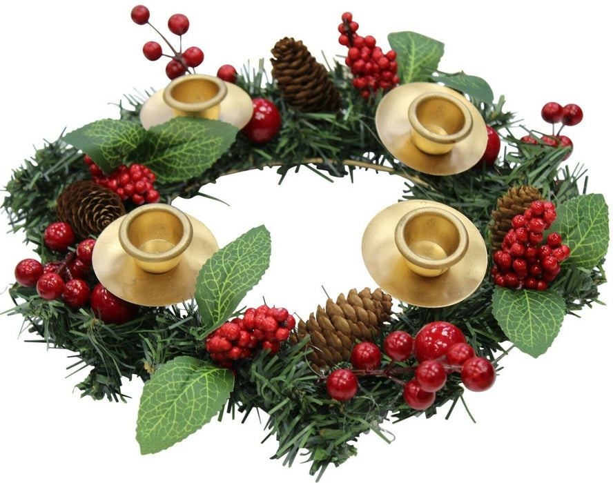 Rammento 28cm Berry & Acorn Christmas Wreath Candle Holder for Flameless Candles