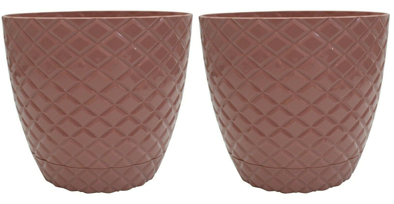 Set of 2 Pink Diamond Cut Modern Large Plant Pot Indoor / Outdoor 5.6 L Planter