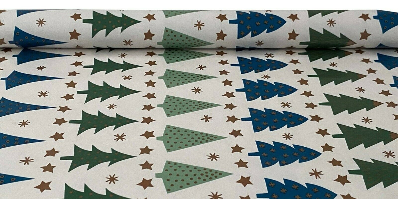 Set of 6 Christmas Wrapping Paper Rolls Green Blue Tree Design Gift Wrapping 12m
