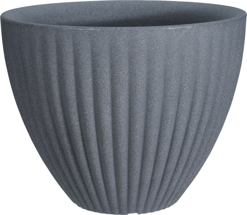 Rammento Large 39cm Rippled Flower Pot, Stone Grey 30cm Tall Plastic Pot Planter