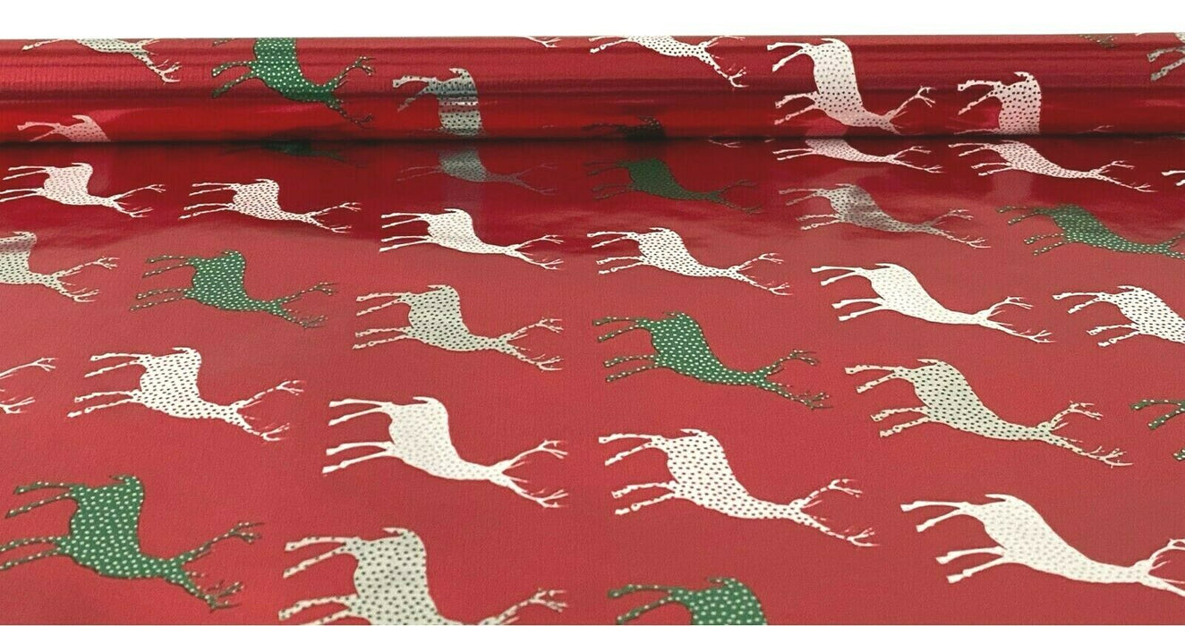 Set of 6 Christmas Wrapping Paper Rolls Red Reindeer Design Gift Wrapping 9m