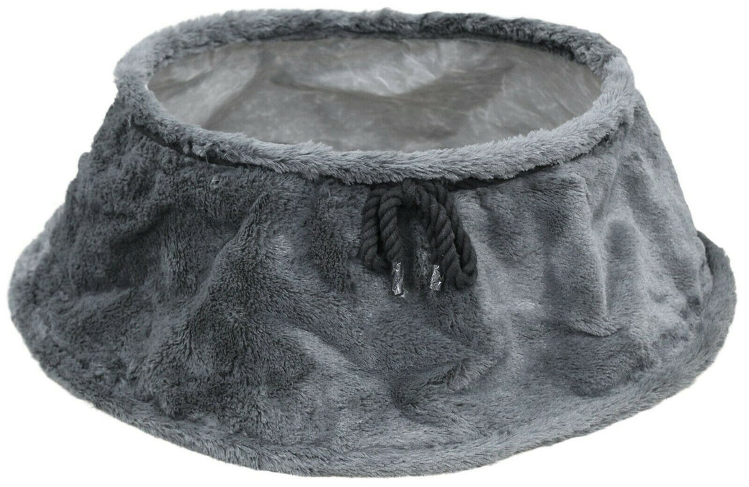 Rammento Large 60cm Dark-Grey Christmas Tree Skirt Faux-Fur Effect Foldable