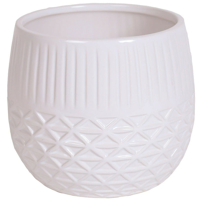 Round White Plant Pot Smart Ceramic Striped Planter 13.5cm Planter